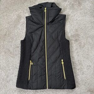 Marc New York Andrew Marc Black Quilted Vest Women's Small Gold Zip Gilet